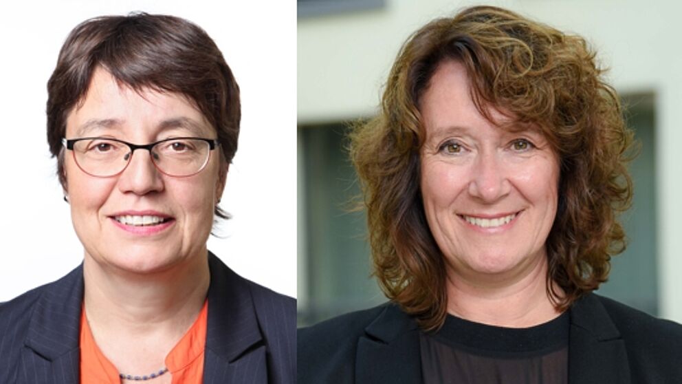 Fotos (Universität Paderborn): Prof. Dr. Birgitt Riegraf, Präsidentin der Universität Paderborn, und Wirtschaftswissenschaftlerin Prof. Dr. Caren Sureth-Sloane (r.).